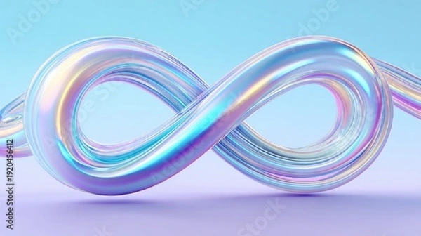 Obraz A 3D rendered iridescent infinity symbol against a soft gradient background