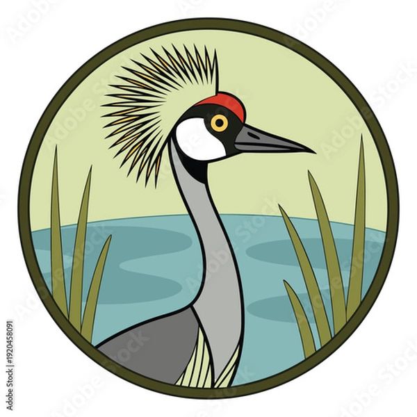 Obraz Grey Crowned Crane in Wetland Circle