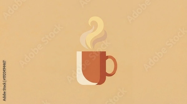 Obraz Steaming hot coffee mug on a warm beige background