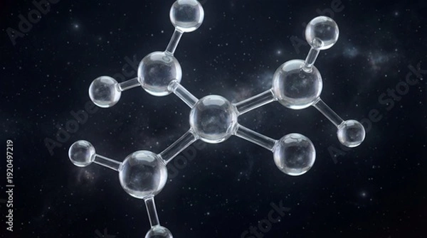 Obraz 3d molecular structure model with transparent spheres on dark background
