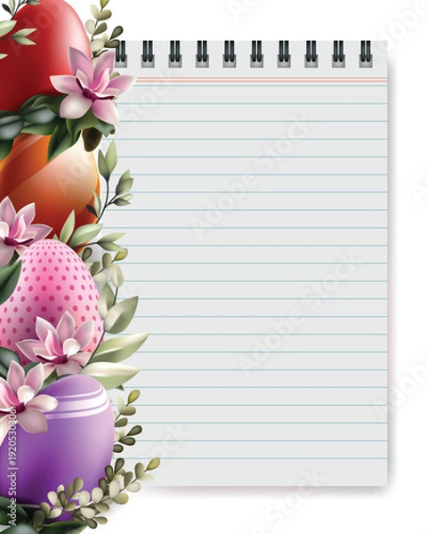 Obraz Easter background with egg, flowers and leaves. Vector illustration
