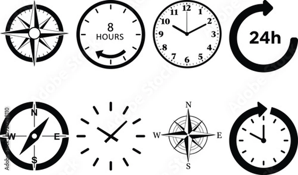 Fototapeta Understanding the relationship between time, direction, and compass navigation Vector