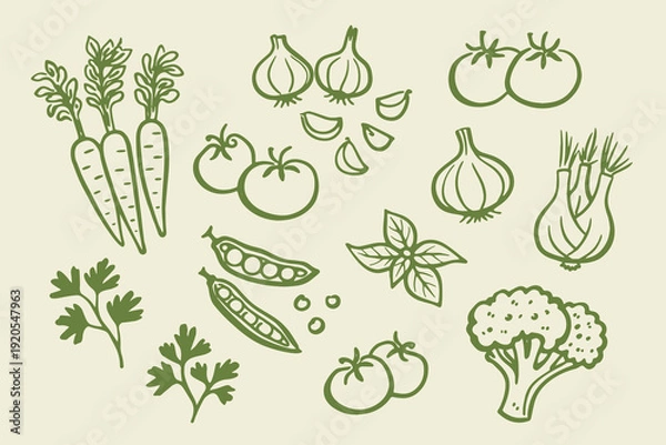 Obraz Vegetable doodle set hand drawn vector illustration