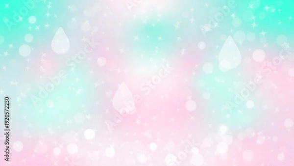 Fototapeta パステルスパークルきらめき背景（ミントグリーン×ピンク）：ミントグリーンとピンクが溶け合う幻想的なパステルグラデーションに、光の粒のきらめきと柔らかな玉ボケを散りばめた背景素材。ゆめかわ・文具女子層に響く世界観で、シール帳やマスキングシール、ラッピング、100均雑貨、エコバッグまで幅広く活用可能。春夏シーズンの長期販売にも適した万能デザイン。