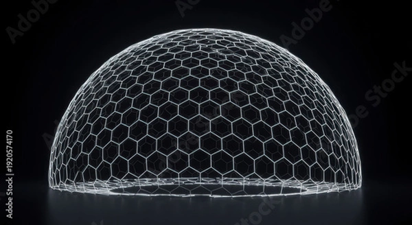 Obraz White wireframe dome with hexagonal pattern on dark background