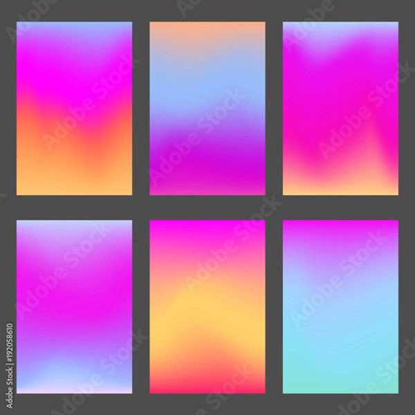 Fototapeta Trendy bright pink and violet gradients for smartphone screen backgrounds. Set of soft, deep, shiny gradiented wallpaper for mobile apps, ui design