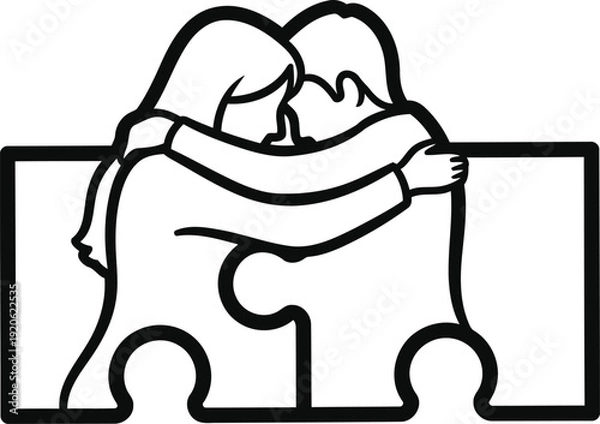 Obraz Two people hugging, fitting together like puzzle pieces