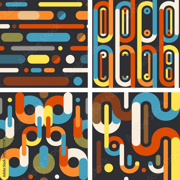 Obraz Abstract geometric seamless patterns on dark background. Set 2