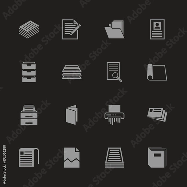 Fototapeta Document icons - Gray symbol on black background. Simple illustration. Flat Vector Icon.