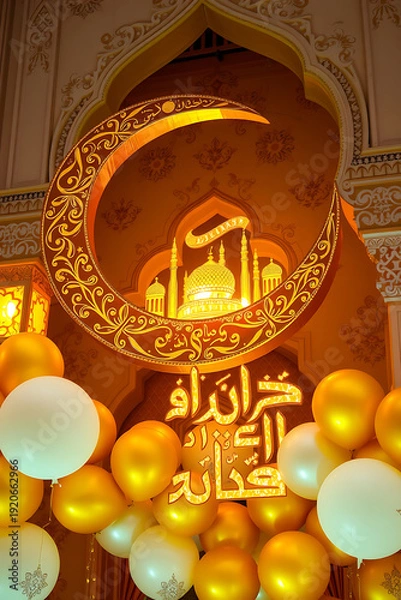 Obraz Eid Mubarak Celebration Banner with Islamic Geometric Pattern