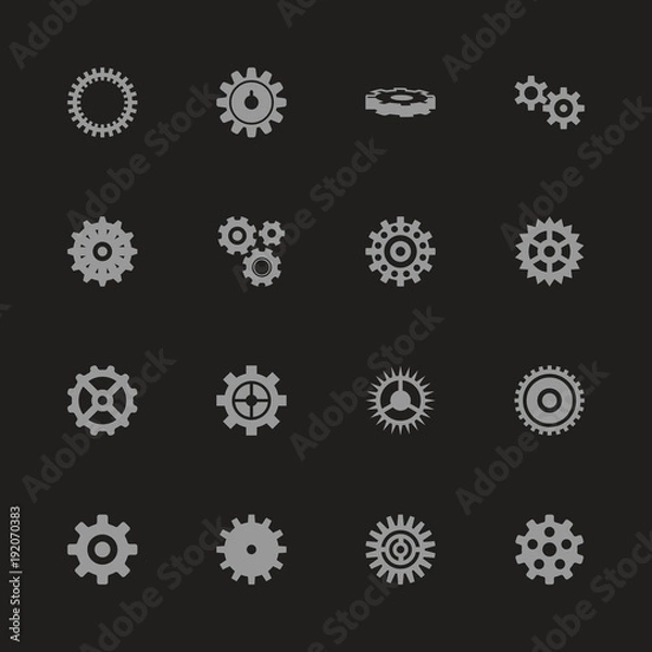 Fototapeta Gear icons - Gray symbol on black background. Simple illustration. Flat Vector Icon.