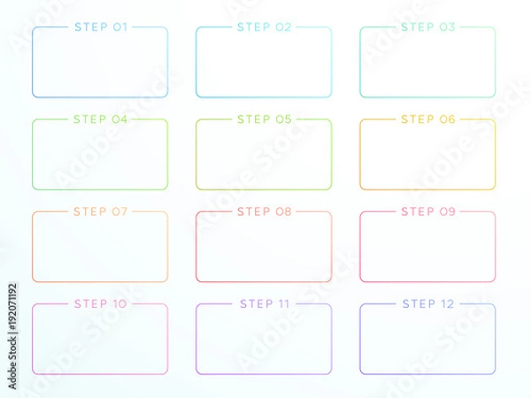 Fototapeta Numbered Outlined Text Box Steps 1 to 12 Vector