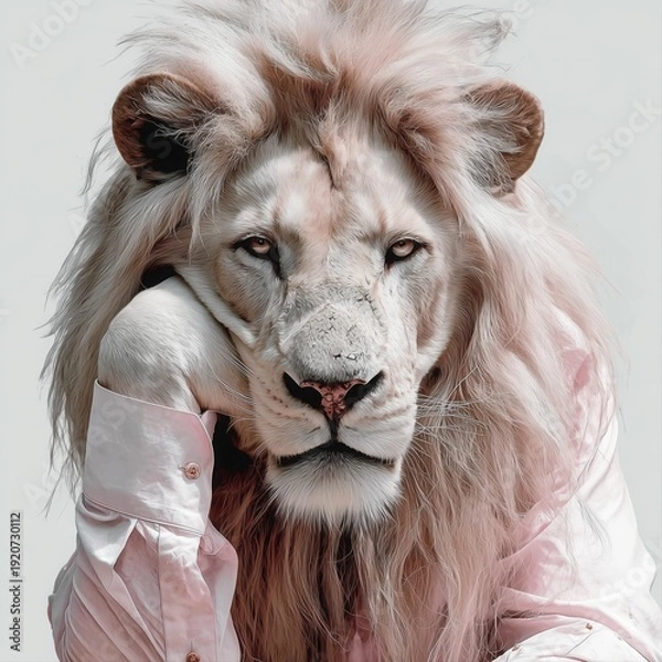 Fototapeta 頬杖をついて威嚇するライオン。パワハラ上司や高圧的な態度のイメージ