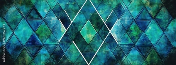 Obraz Geometric Pattern with Blue Green Diamonds.