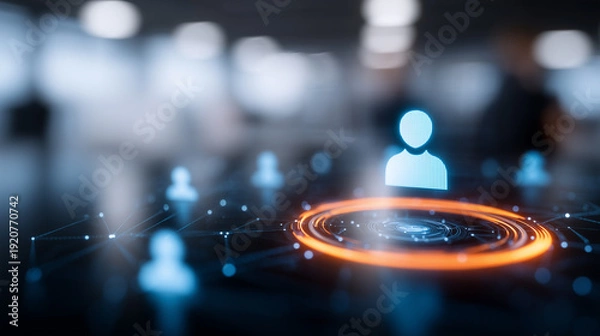 Obraz Digital user icon targeted by data ring representing customer analytics segmentation and identity management concept.
