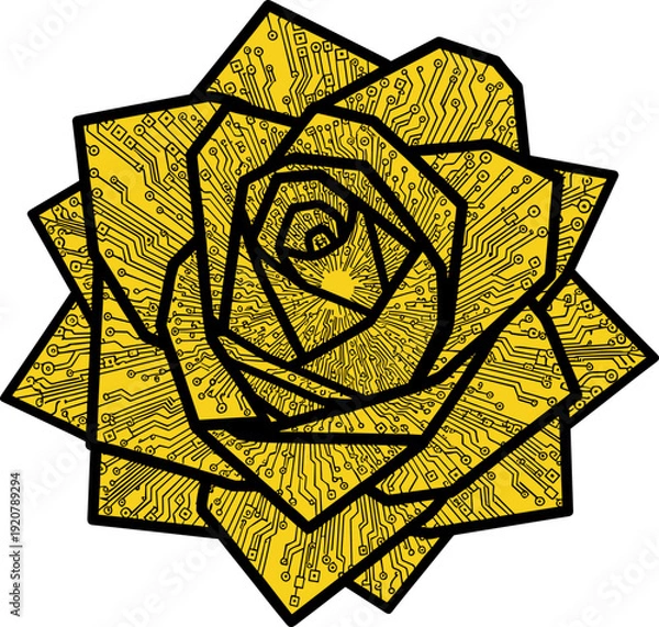 Obraz Yellow rose with circuit pattern on a light background