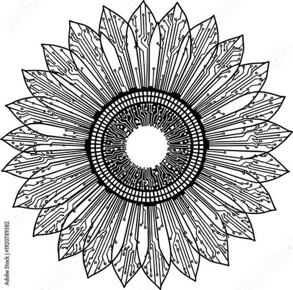 Obraz Stylized sunflower design with intricate lines