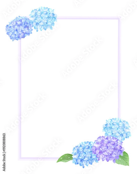 Obraz 水彩で描いた雨粒のあるアジサイのフレーム