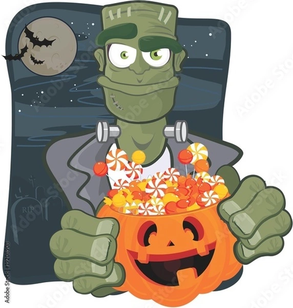 Obraz halloween Frankestein and candy background