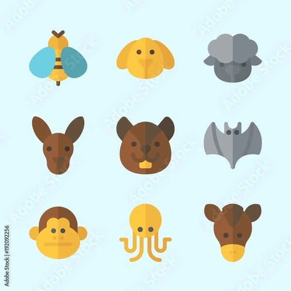 Fototapeta Icons about Animals with kangaroo, horse, bat, squirrel, monkey and sheep