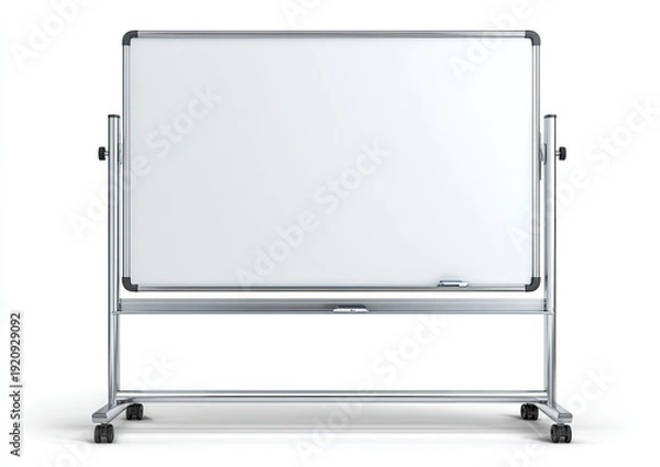 Obraz A clean white rectangular board on a rolling metallic stand, ready for notes