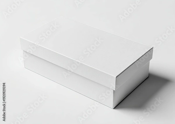 Obraz A white rectangular cardboard box with a lid on a light, neutral background