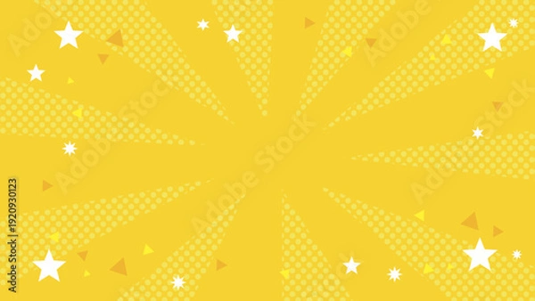 Obraz 赤の放射状ポップ背景イラスト｜星と紙吹雪のイベントデザイン素材