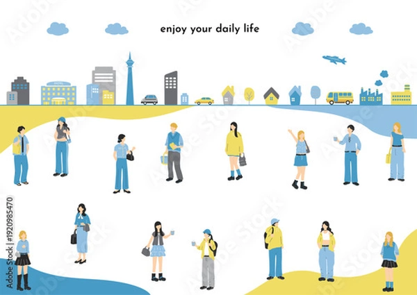 Obraz おしゃれな若者と町並み