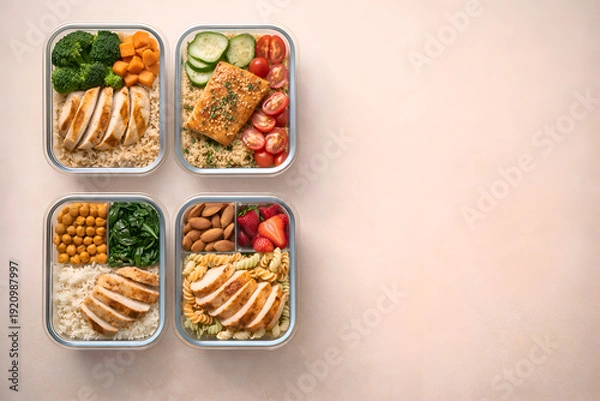 Obraz Healthy Meal Prep Lunch Boxes Top View