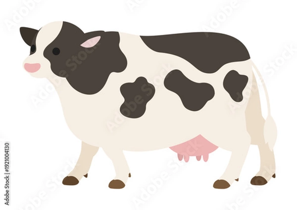 Obraz 斜め向きに立つホルスタイン牛のイラスト