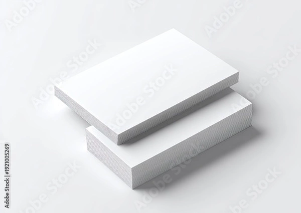 Obraz Stacked white rectangular paper products on a neutral surface with soft shadows