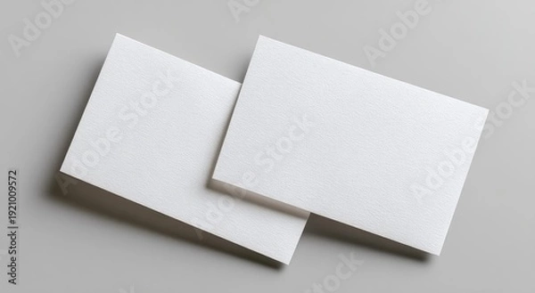 Obraz Two white, blank rectangular cards with textured surface on a plain grey backdrop, angled