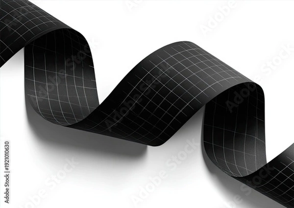Obraz A textured black ribbon with a grid pattern, floating over a white background
