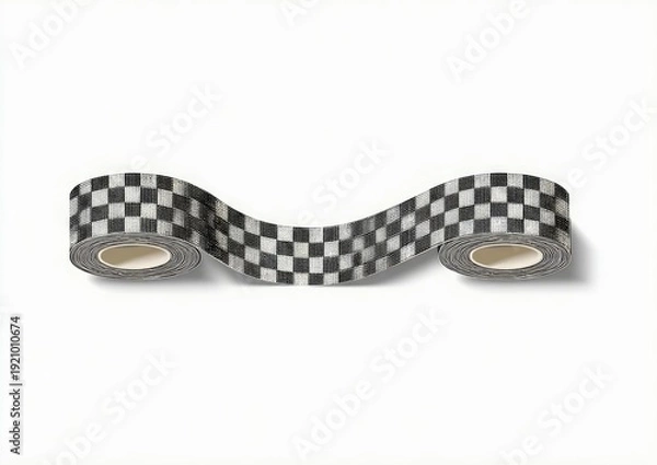 Obraz Spooled checkered patterned tape unrolled against a white backdrop