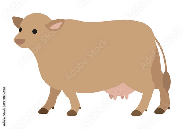 Obraz ジャージー牛 斜めを向いて歩くポーズのかわいいベクターイラスト