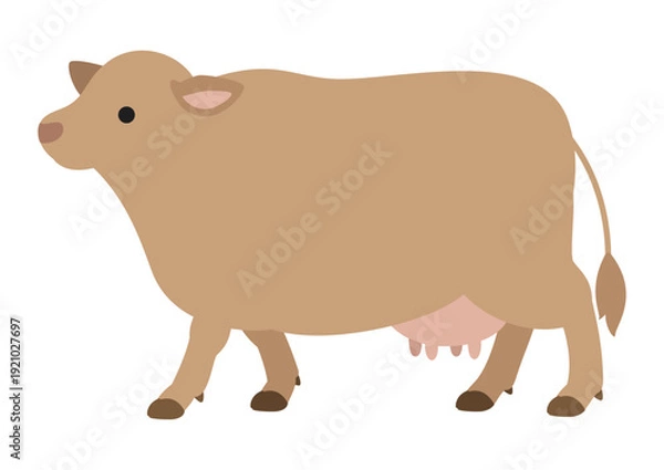 Obraz ジャージー牛 横向きに歩くポーズのかわいいベクターイラスト