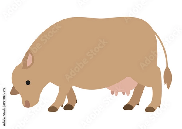 Obraz ジャージー牛 草を食べるポーズのかわいいベクターイラスト