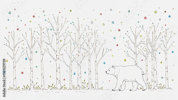 Obraz 森を歩く白くま