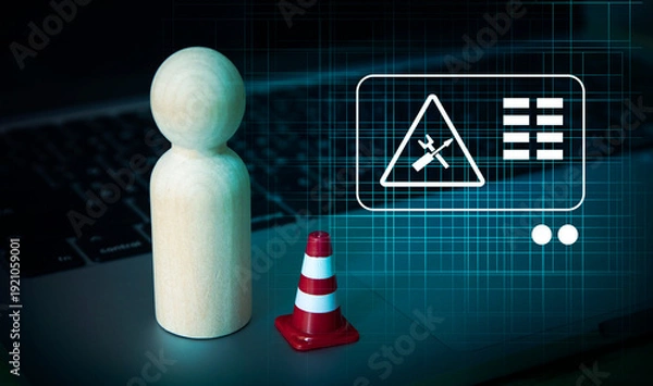 Obraz warning under construction , website under maintenance , troubleshooting and fixing