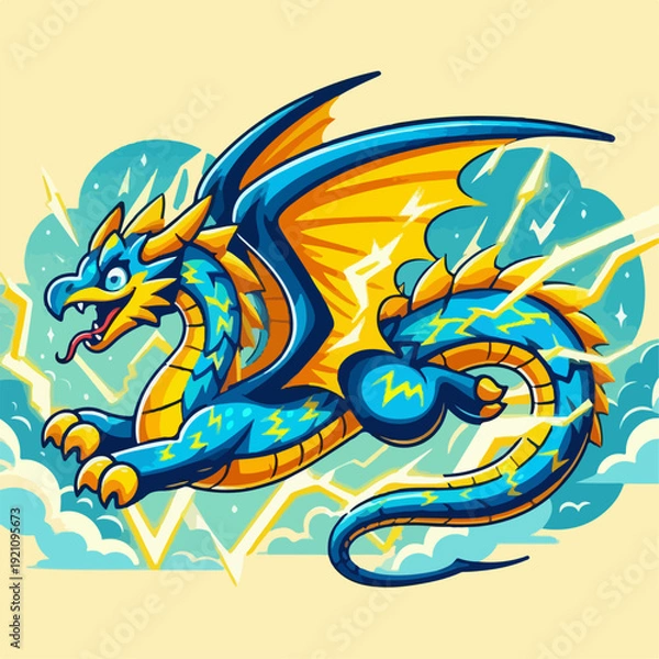 Obraz Lightning dragon cartoon vector illustration