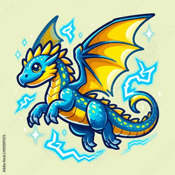 Obraz Cute lightning dragon cartoon vector illustration