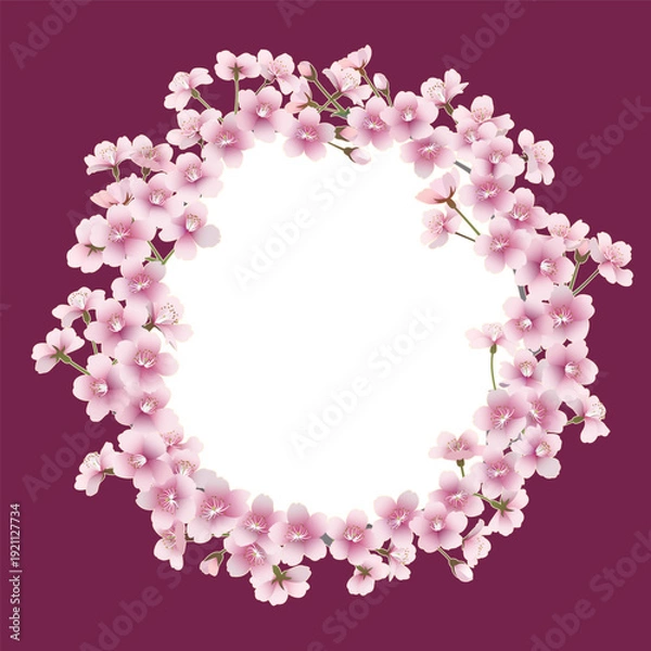 Obraz 桜の花のリース（リース内透過・ボルドー）