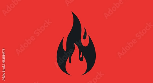 Obraz Black Flame Icon on Red Background.