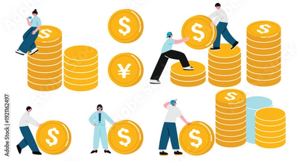 Obraz お金を稼ぐ人たちのイラストセット