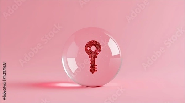 Obraz 3D Icon Red Key Inside Transparent Glass Sphere