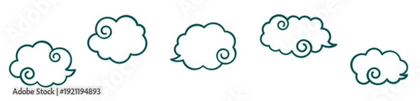 Fototapeta 伝統的な和風の和雲イラスト5個セット。お正月や年賀状に合う瑞雲の縁起物素材