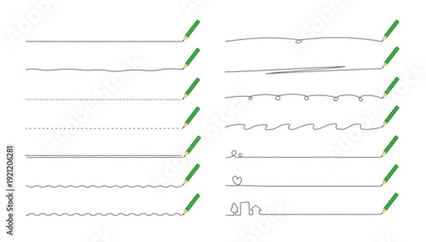 Obraz 手描き鉛筆ライン見出し線セット／ノート風ヘッダー装飾ベクター素材