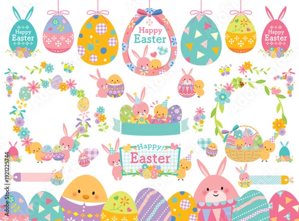 Obraz かわいいイースターのイラストセット