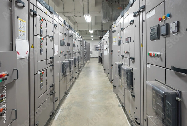 Obraz Electrical switchgear room,Industrial electrical switch panel.