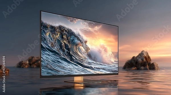 Obraz Clean computer display mockup over vibrant gradient backdrop wallpapers